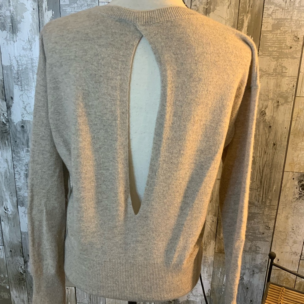 Vince Light Brown Cashmere Sweater with peek-a-boo back.